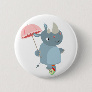 Rhino mit Regenschirm auf Unicycle-Knopf-Abzeichen Button