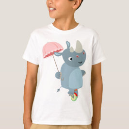 Rhino mit Schirm auf Einrad-Kinder-T - Shirt