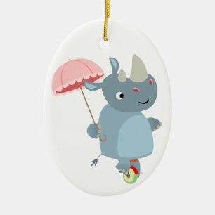 Rhino mit Schirm auf Einrad-Ornament Keramik Ornament