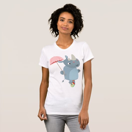 Rhino mit Schirm auf Einrad T - Shirt (Vorne ganz)