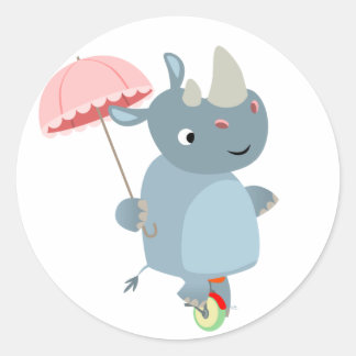 Rhino mit Schirm auf Einradaufkleber Runder Aufkleber