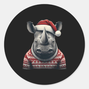 Rhino mit Weihnachtsmannmütze Weihnachts-Safari Xm Runder Aufkleber