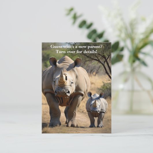Rhino Mutter mit Kalb Postkarte (Stehend Vorderseite)