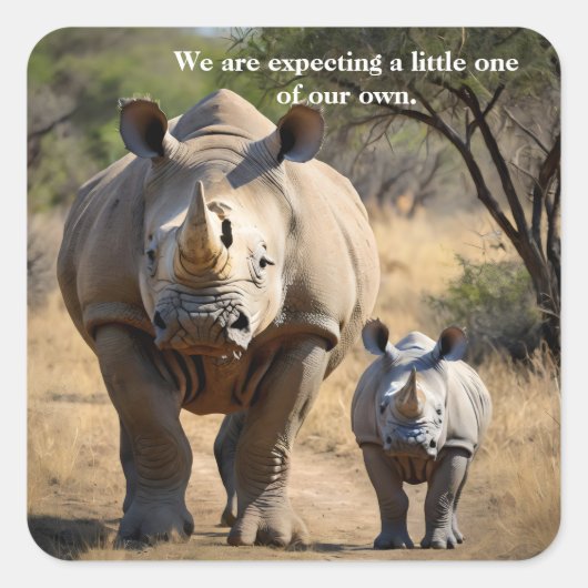Rhino Mutter mit Kalb Quadratischer Aufkleber (Vorderseite)