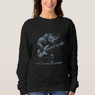 Rhino Playing Bass Guitar - Vintag Rock Music Ani Sweatshirt