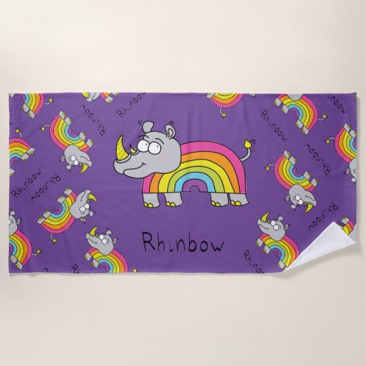 Rhino Rainbow Funny Kids Strandtuch (Vorderseite)