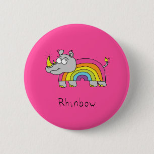Rhino Rainbow Funny Niedlich Kids Rhinoceros Button