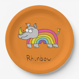 Rhino Rainbow Niedlich Kids Rhinoceros Pappteller