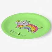 Rhino Rainbow Niedlich Kids Rhinoceros Pappteller (Schrägansicht)