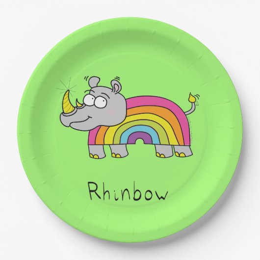 Rhino Rainbow Niedlich Kids Rhinoceros Pappteller (Vorderseite)