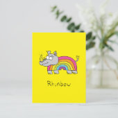 Rhino Rainbow Niedlich Kids Rhinoceros Postkarte (Stehend Vorderseite)