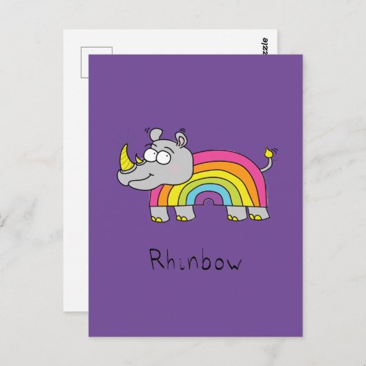 Rhino Rainbow Niedlich Kids Rhinoceros Postkarte (Vorne/Hinten)