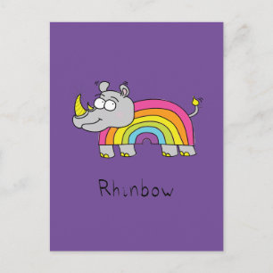 Rhino Rainbow Niedlich Kids Rhinoceros Postkarte