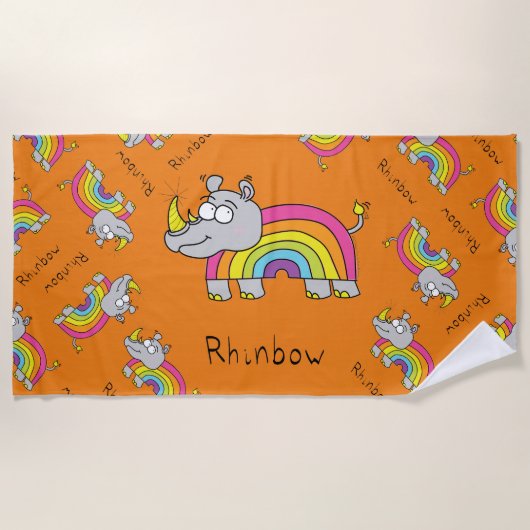 Rhino Rainbow Niedlich Kids Rhinoceros Strandtuch (Vorderseite)