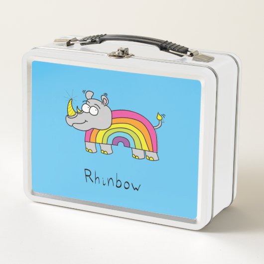 Rhino Rainbow Rhinoceros Kinder Niedlich Metall Brotdose (Vorderseite)