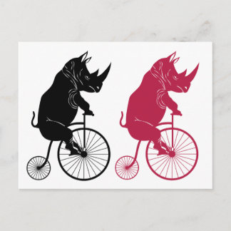 Rhino Reiten auf einem alten Moderad Postkarte
