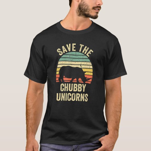 Rhino Rhinoceros Safe The Chubby Unicorn Retro Des T-Shirt (Vorderseite)