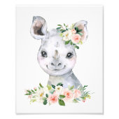 Rhino, Safari, Dschungel, rosa Blume, Girl-Kinderz Fotodruck (Vorne)