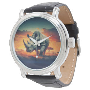 Rhino-Sonnenuntergang-Safari Armbanduhr