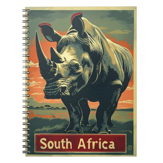 Rhino Südafrika Vintag Notizblock (Vorderseite)