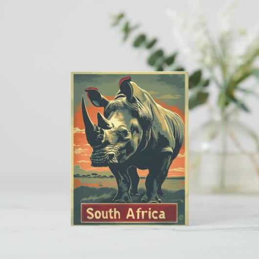 Rhino Südafrika Vintag Postkarte (Stehend Vorderseite)