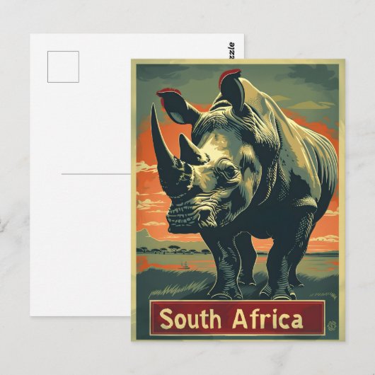 Rhino Südafrika Vintag Postkarte (Vorne/Hinten)