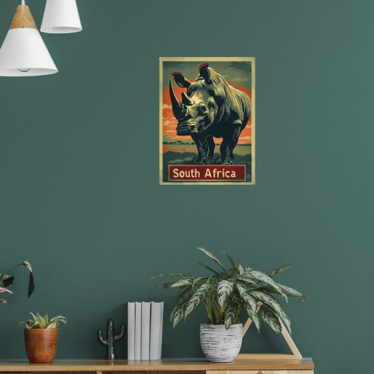 Rhino Südafrika Vintage Poster (Wohnzimmer 1)