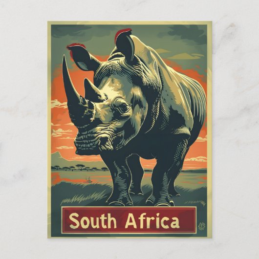 Rhino Südafrika Vintage Postkarte (Vorderseite)
