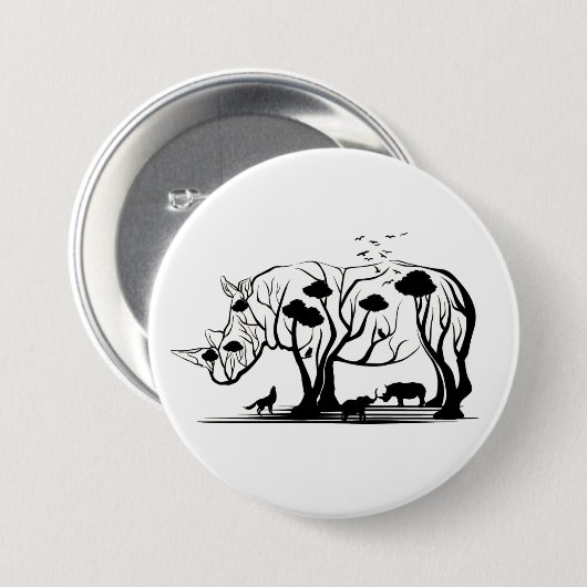 Rhino Tree Silhouette Button (Vorne & Hinten)