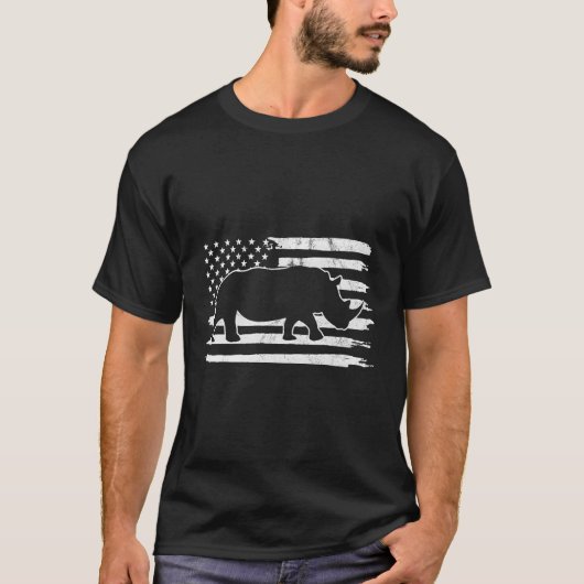 Rhino Usa Flag 4. Juli Amerika T-Shirt (Vorderseite)