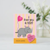 Rhino Valentine's Day Classroom Card Feiertagspostkarte (Stehend Vorderseite)
