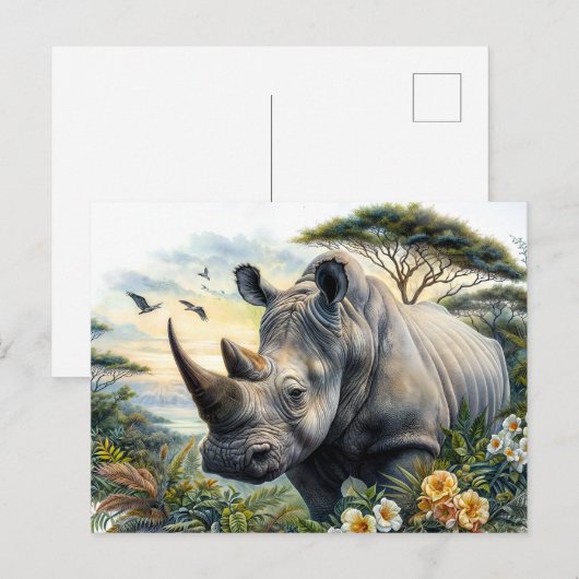 Rhino Watercolor Postkarte (Vorne/Hinten)