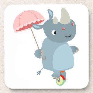 Rhino with Umbrella on Unicycle Coasters Set Getränkeuntersetzer