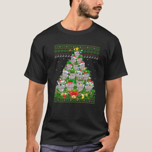 Rhino Xmas Lighting Tree Santa Rhino Ugly Christma T-Shirt (Vorderseite)