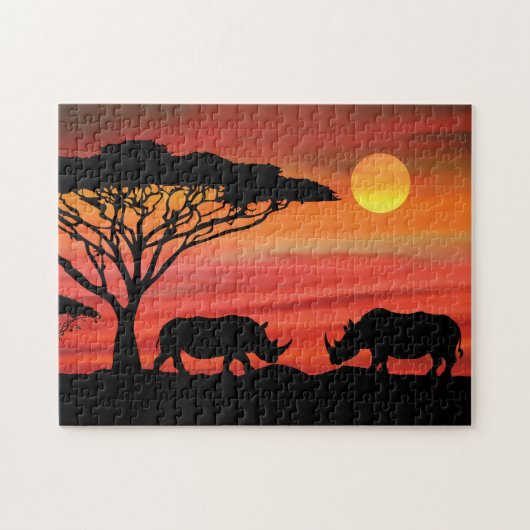 Rhinoceros African Sunset Puzzle (Horizontal)