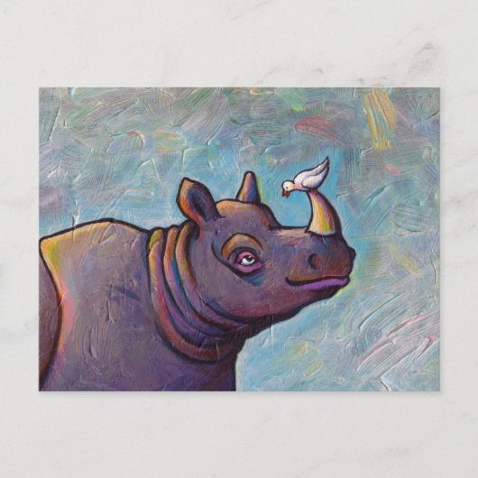 Rhinoceros Art Kleiner Vogeltratsch Spaß Malerei Postkarte (Vorderseite)