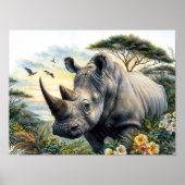 Rhinoceros Botanische Wasserfarben Poster (Vorne)