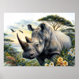 Rhinoceros Botanische Wasserfarben Poster