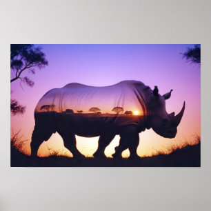 Rhinoceros Doppelexposition Tierschutzwald Poster