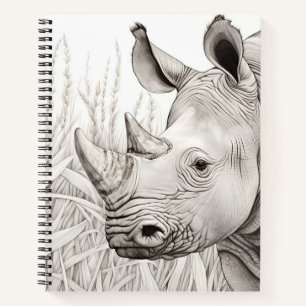 Rhinoceros Friedlich Natur Prairie Sketch Zeichnen Notizblock