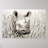 Rhinoceros Friedlich Natur Prairie Sketch Zeichnen Poster (Vorne)