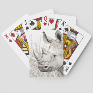 Rhinoceros Friedlich Natur Prairie Sketch Zeichnen Spielkarten