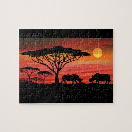 Rhinoceros in Serengeti Sunset Puzzle (Horizontal)