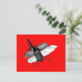 Rhinoceros Käfer Vintage Holzgrabung Postkarte (Stehend Vorderseite)