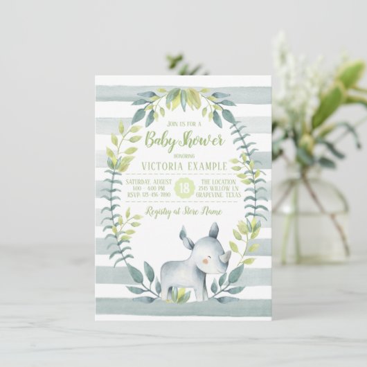 Rhinoceros Kinderdusche Einladungen (Stehend Vorderseite)