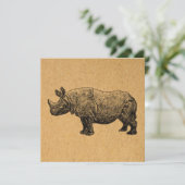 Rhinoceros Kunst, Vintag Rhino Illustration Karte (Stehend Vorderseite)