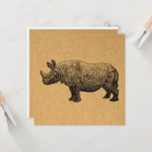 Rhinoceros Kunst, Vintag Rhino Illustration Karte (Vorderseite/Rückseite Beispiel)