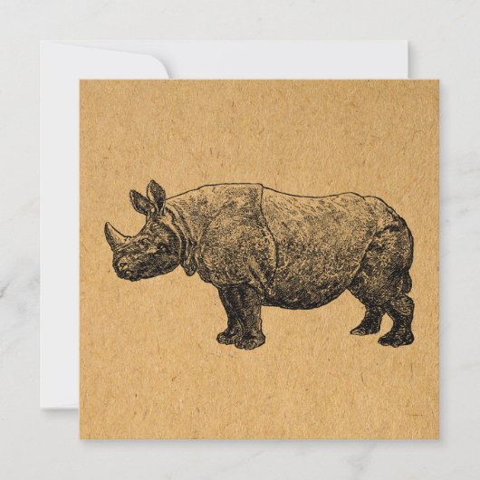 Rhinoceros Kunst, Vintag Rhino Illustration Karte (Vorderseite)