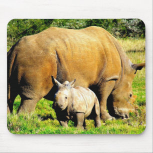 Rhinoceros Mutter und Kalb Tierwelt Fotografie Mousepad