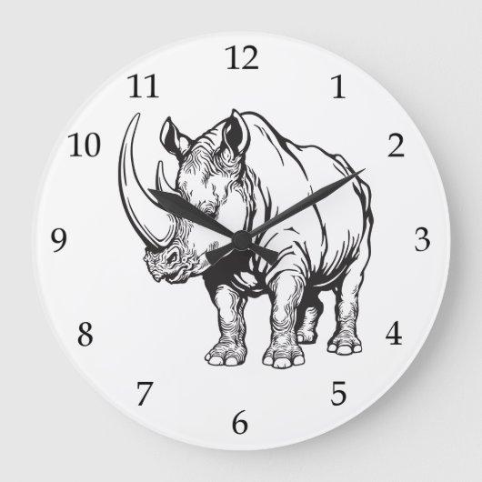 Rhinoceros oder Nashorn Große Wanduhr (Vorderseite)